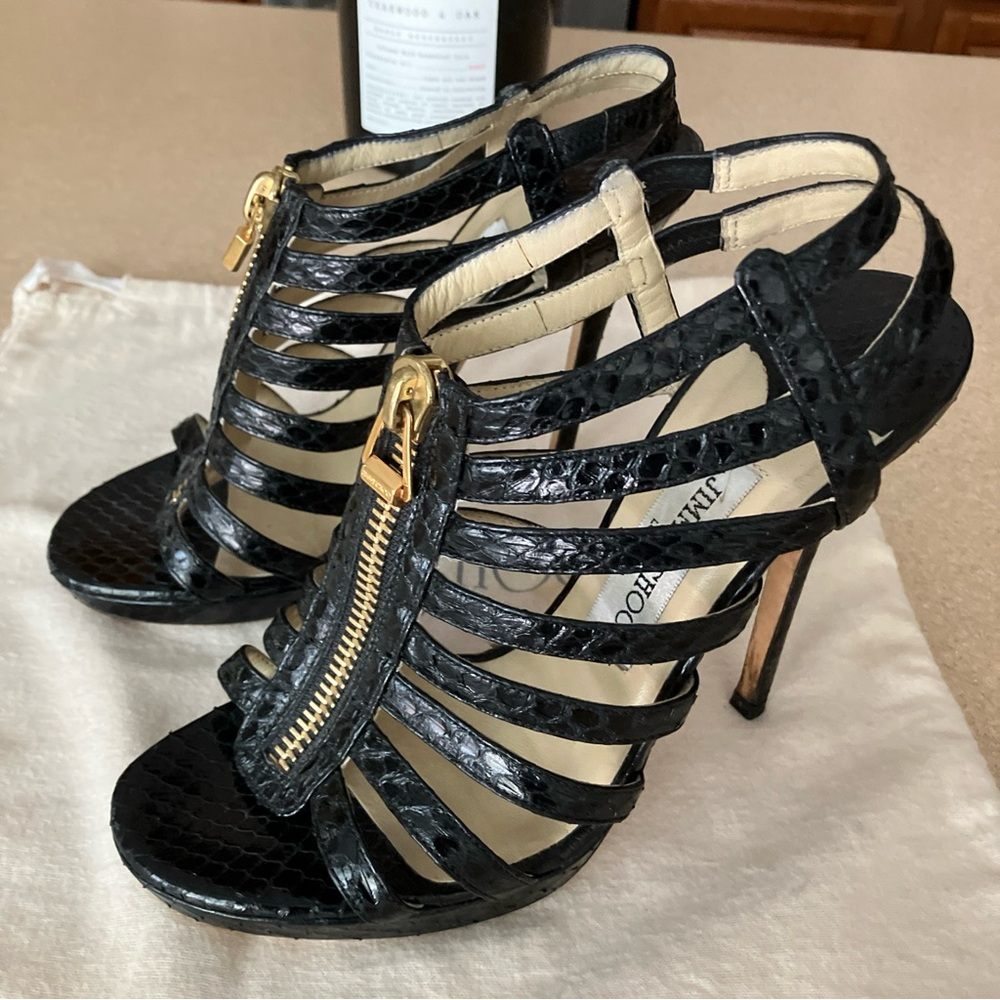 Jimmy Choo Glenys Snakeskin Caged Sandals - Picture 1 of 15